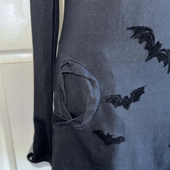 Queen Of Darkness Black Long Mesh Inset Sleeve Cowl Neck Mini Dress - Picture 4 of 14